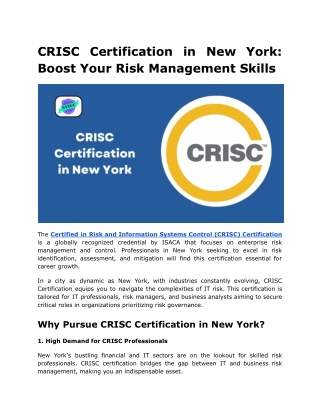CRISC Certification in New York_ Boost Your Risk Management Skills