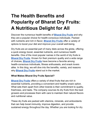 The Health Benefits and Popularity of Bharat Dry Fruits: A Nutritious Delight fo