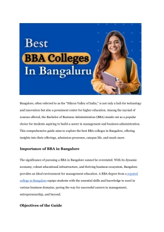 Best BBA Colleges In Bangalore