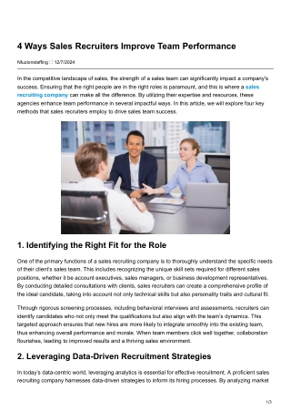 4 Ways Sales Recruiters Improve Team Performance
