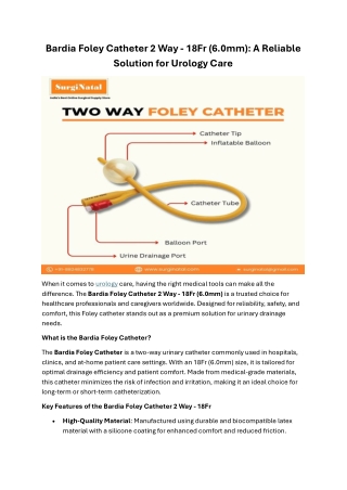 Bardia Foley Catheter 2 Way - 18Fr (6.0mm): A Reliable Solution for Urology Care