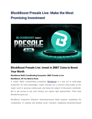 BlockBoost Presale Live_ Make the Most Promising Investment