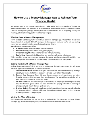 Lujy US LLC - How to Use a Money Manager App to Achieve Your Financial Goals
