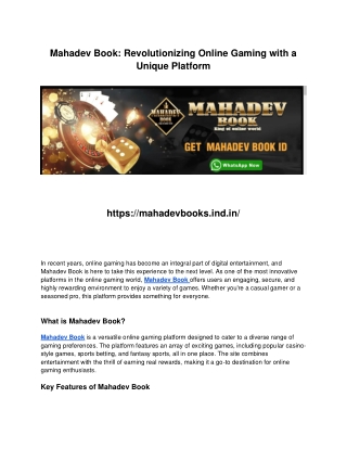 Mahadev Book: Revolutionizing Online Gaming with a Unique Platform