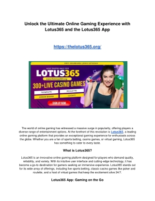 Unlock the Ultimate Online Gaming Experience with Lotus365 and the Lotus365 App