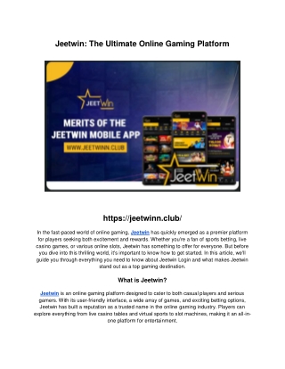 Jeetwin: The Ultimate Online Gaming Platform