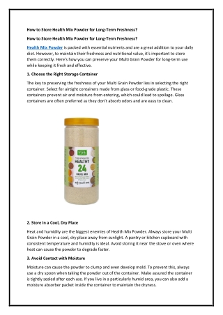 How to Store Health Mix Powder for Long-Term Freshness?
