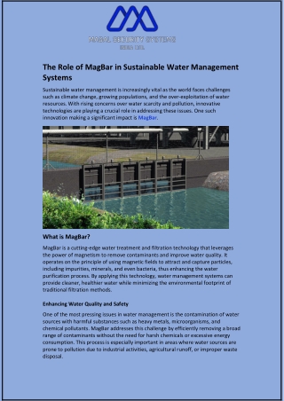 The Role of MagBar in Sustainable Water Management Systems