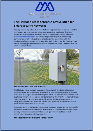 The FlexZone Fence Sensor and A Key Solution for Smart Security Networks