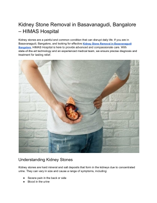 Kidney Stone Removal in Basavanagudi, Bangalore – HIMAS Hospital