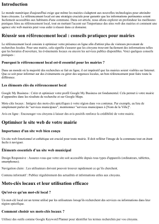 “Réussir son référencement local : conseils pratiques pour mairies”