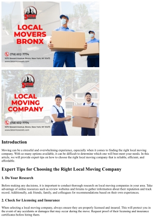 Expert Tips for Choosing the Right Local Moving Company