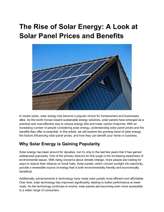 The Rise of Solar Energy: A Look at Solar Panel Prices and Benefits