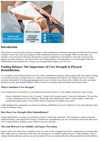 “Finding Balance: The Importance of Core Strength in Physical Rehabilitation”