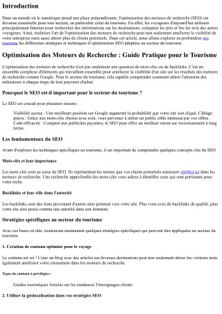 Optimisation des Moteurs de Recherche : Guide Pratique pour le Tourisme