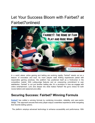 Let Your Success Bloom with Fairbet7 at Fairbet7onlineid
