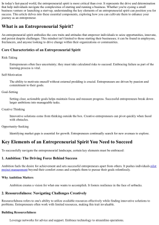 **Key Elements of an Entrepreneurial Spirit You Need to Succeed**