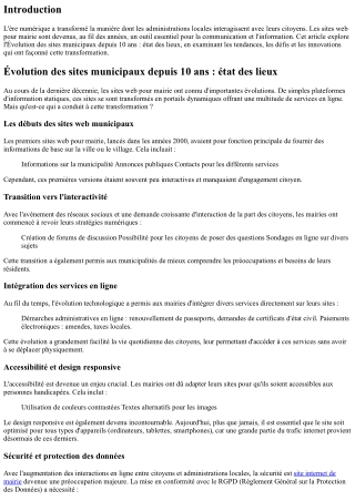 “Évolution des sites municipaux depuis 10 ans : état des lieux”