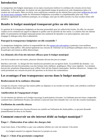 Rendre le budget municipal transparent grâce au site internet.