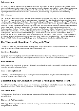 The Therapeutic Benefits of Crafting with Wood