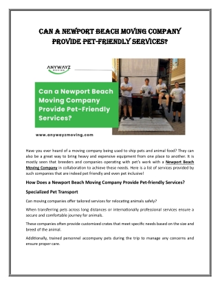 Can a Newport Beach Moving Company Provide Pet-Friendly Services?