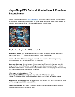 Keys-Shop PTV Subscription to Unlock Premium Entertainment