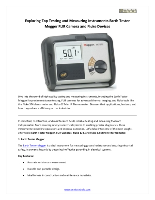 Exploring Top Testing and Measuring Instruments Earth Tester Megger FLIR Camera and Fluke Devices