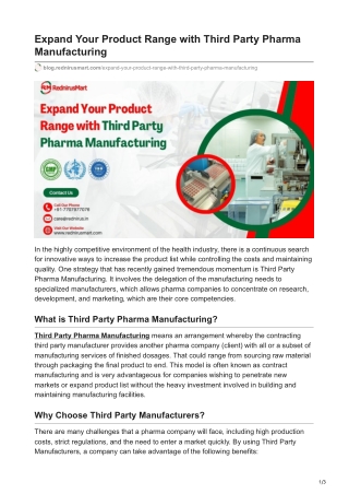 Expand Your Product Range with Third Party Pharma Manufacturing