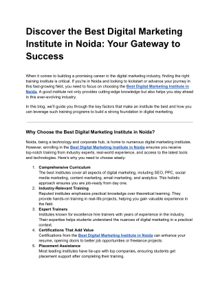 Discover the Best Digital Marketing Institute in Noida_ Your Gateway to Success