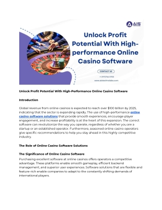 Unlock Profit Potential With High-Performance Online Casino Software