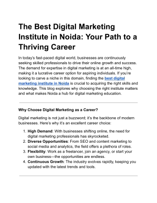 The Best Digital Marketing Institute in Noida: Your Path to a Thriving Career