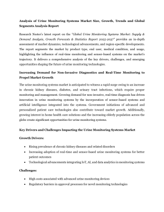 Urine Monitoring Systems Market PR 1