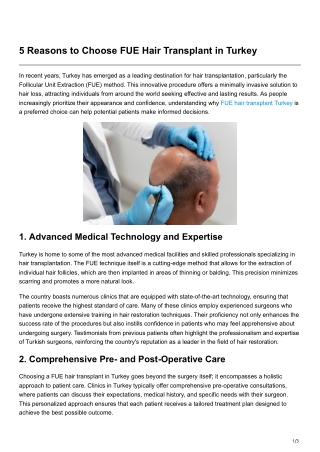 5 Reasons to Choose FUE Hair Transplant in Turkey