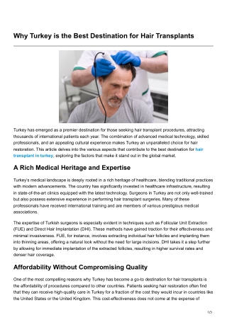 Why Turkey is the Best Destination for Hair Transplants