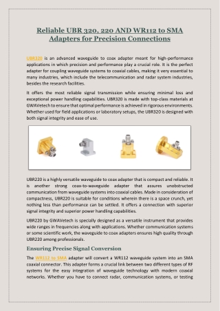 Reliable UBR 320, 220 AND WR112 to SMA Adapters for Precision Connections