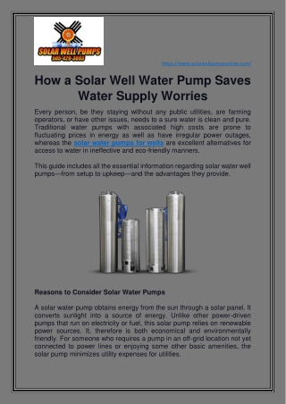 How a Solar Well Water Pump Saves Water Supply Worries