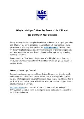 Why Inside Pipe Cutters Are Essential for Efficient Pipe Cutting in Your Business
