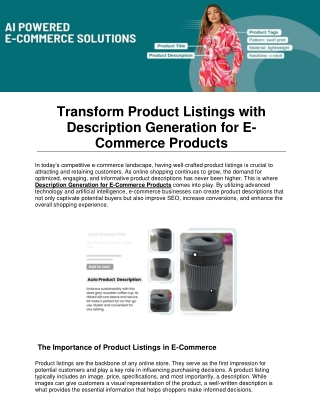 Transform Product Listings with Description Generation for E-Commerce Products