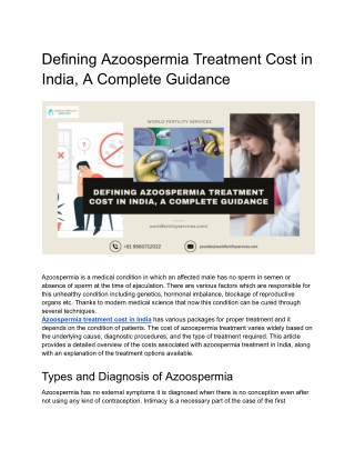 Defining Azoospermia Treatment Cost in India, A Complete Guidance