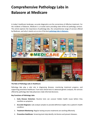 Comprehensive Pathology Labs in Balasore at Medicare