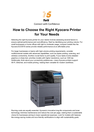 How to Choose the Right Kyocera Printer for Your Needs