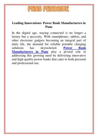 Leading Innovations Power Bank Manufacturers in Pune