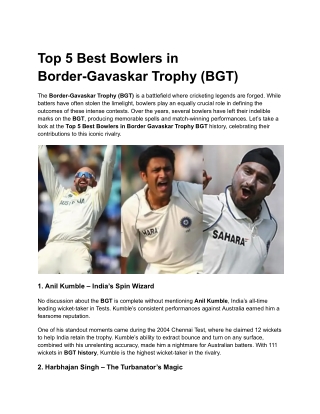 Top 5 Best Bowlers in Border-Gavaskar Trophy (BGT)
