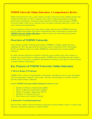 NMIMS University Online Education: A Comprehensive Review