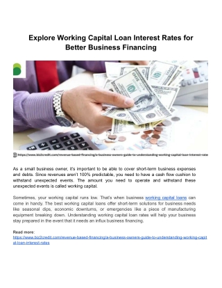 Working Capital Loan Interest Rates for Better Business Financing