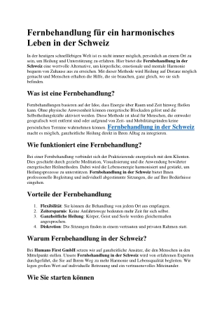 Fernbehandlung für ein harmonisches Leben in der Schweiz