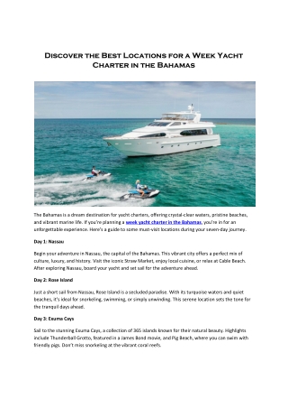 Discover the Best Locations for a Week Yacht Charter in the Bahamas