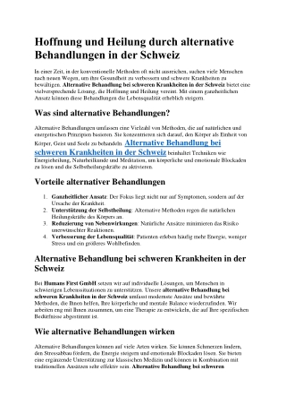 Hoffnung und Heilung durch alternative Behandlungen in der Schweiz
