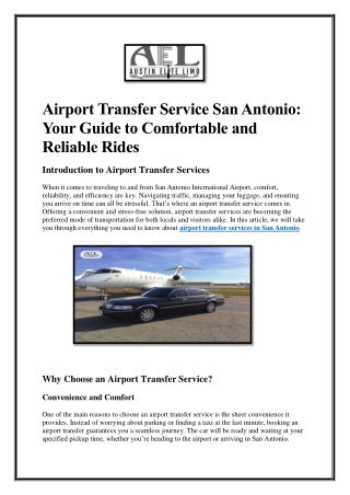 Airport Transfer Service San Antonio Your Guide to Comfortable and Reliable Rides