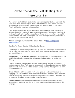 How to Choose the Best Heating Oil in Herefordshire